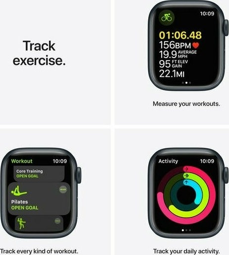 Apple Watch Series 7 Cellular Aluminium 45mm Αδιάβροχο με eSIM και Παλμογράφο (Midnight) (MKJP3FD/A)