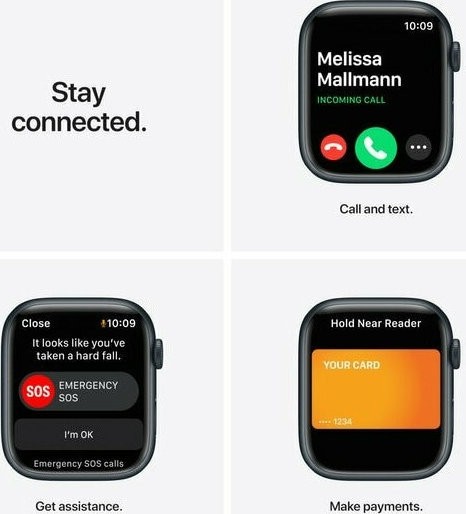 Apple Watch Series 7 Cellular Aluminium 45mm Αδιάβροχο με eSIM και Παλμογράφο (Midnight) (MKJP3FD/A)
