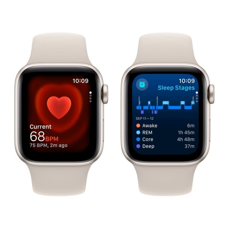 Apple Watch SE 2023 Aluminium 44mm Αδιάβροχο με Παλμογράφο (Starlight με Starlight Sport Band (M/L)) (MRE53EU)