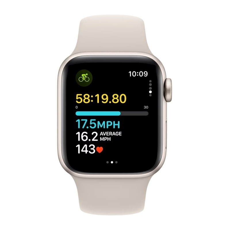 Apple Watch SE 2023 Aluminium 44mm Αδιάβροχο με Παλμογράφο (Starlight με Starlight Sport Band (M/L)) (MRE53EU)