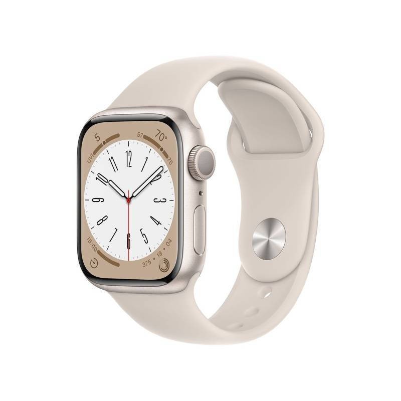 Apple Watch Series 8 Aluminium 41mm Αδιάβροχο με Παλμογράφο (Starlight with Starlight Sport Band) (MNP63FD/A)
