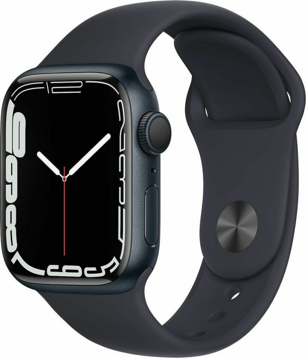 Apple Watch Series 7 Cellular Aluminium 45mm Αδιάβροχο με eSIM και Παλμογράφο (Midnight) (MKJP3FD/A)