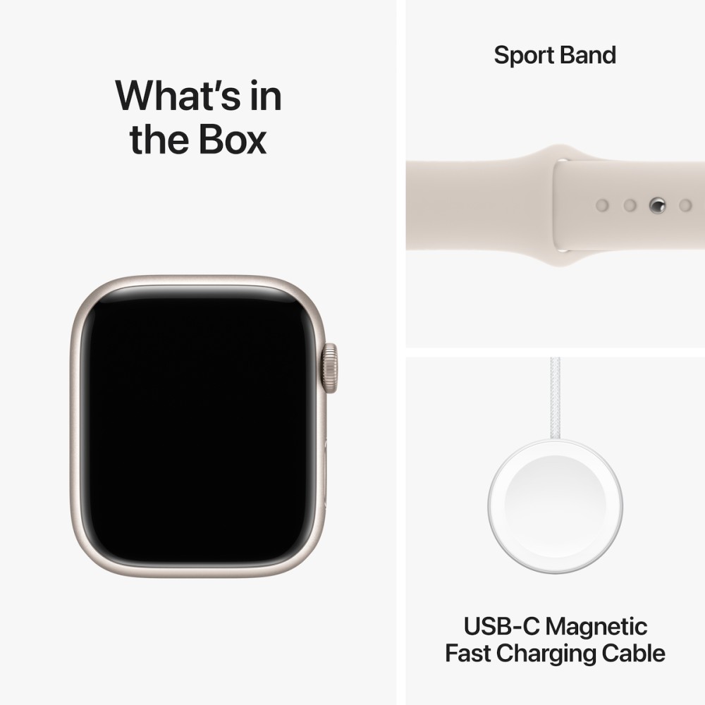 Apple Watch Series 9 Aluminium 45mm Αδιάβροχο με Παλμογράφο (Starlight με Starlight Sport Band (S/M))